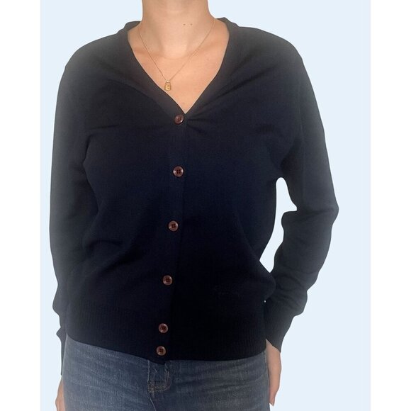 Vintage GIVENCHY Navy Blue Cardigan Sweater Top Blouse Shirt Sz Sm - Picture 1 of 7
